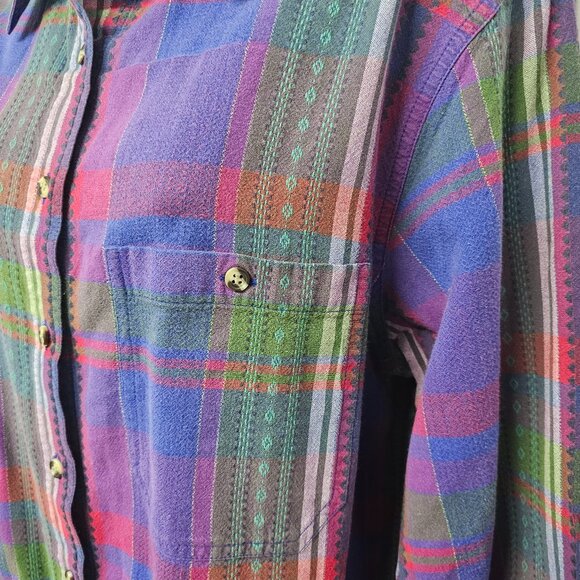 Vintage Cabin Creek Button Down Blouse Purple Green Plaid Preppy Boho 18W - Picture 5 of 12